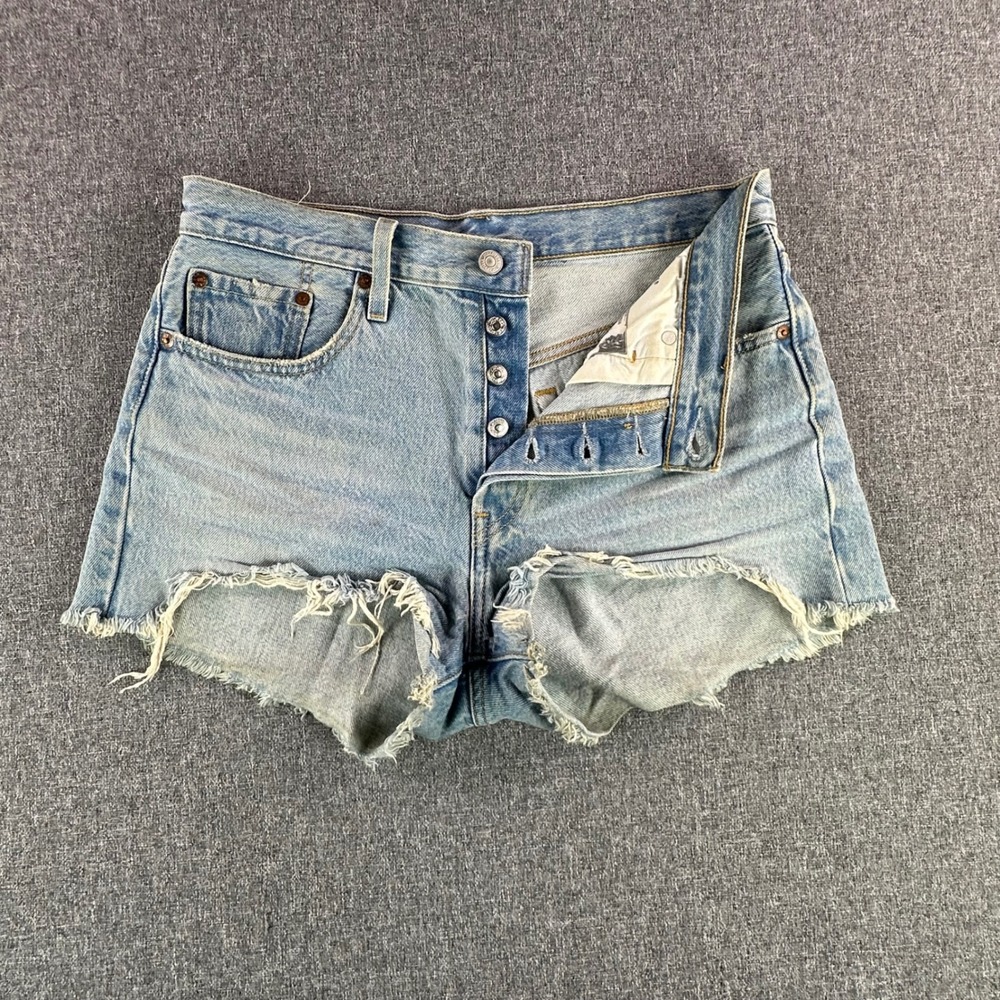 Levi's Shorts Womens 28 501 Original Light Blue Distressed Cutoff Denim